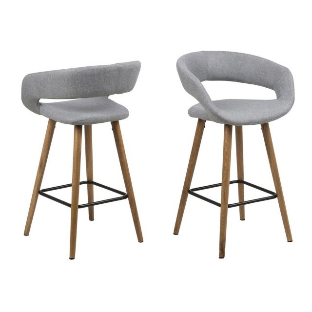 H4Y baaritool madal GRACE 55x46,5xH98cm, iste ja seljatugi: kangas, värvus: helehall, jalad: tamm, viimistlus: õlitatud