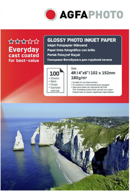 Agfaphoto fotopaber 10x15 Glossy Photo Inkjet Paper 180g 100 lehte