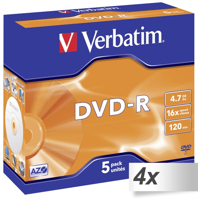 Verbatim toorik 4x5 Verbatim DVD-R 4,7GB 16x Speed, Jewel Case