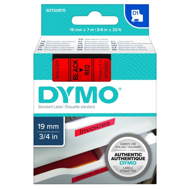 Dymo etiketiprinteri etiketid D1 Schriftband 19 mm x 7 m must to punane