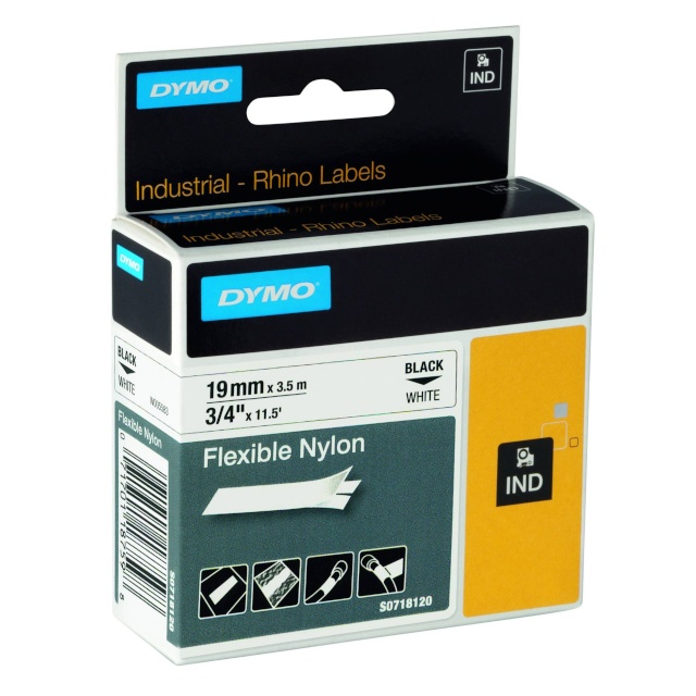 Dymo etiketiprinteri etiketid Rhino Band Nylon black/white 19mmx3,5m