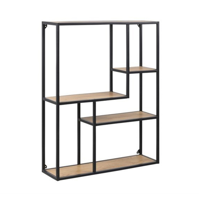 H4Y Seinariiul SEAFORD 75x20xH91cm, 4x, riiulid: lamineeritud kattega mööbliplaat, värvus: tamm, raam: must metall