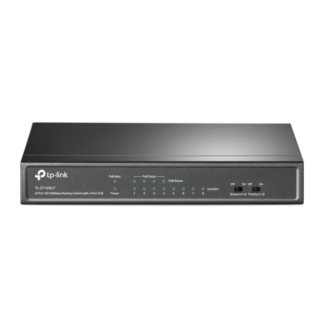 TP-Link TL-SF1008LP Switch Unmanaged, Desktop, 8x10/100Mbps ports, 4xPoE ports, PSU external, Steel case