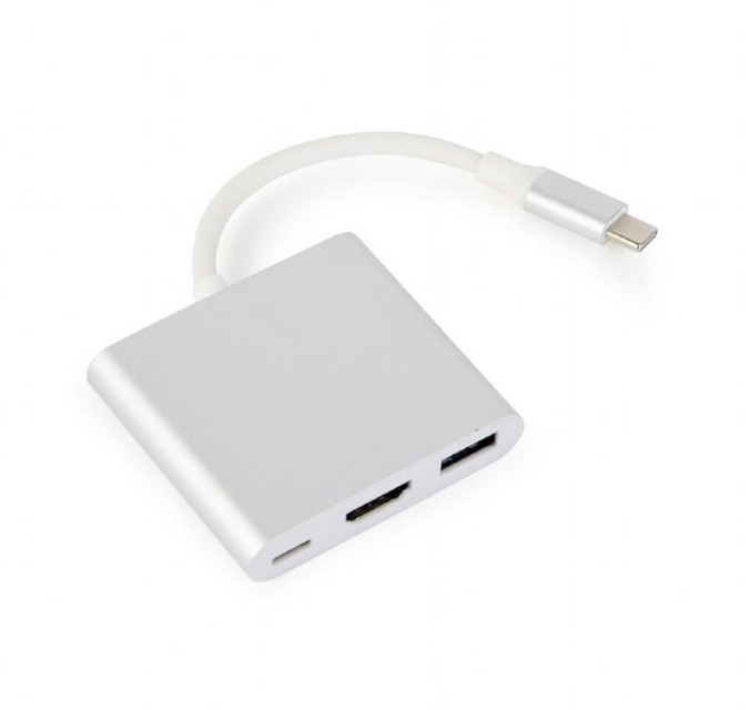 Gembird A-CM-HDMIF-02-SV cable interface/gender adapter USB-C/USB-C HDMI/USB-A hõbedane