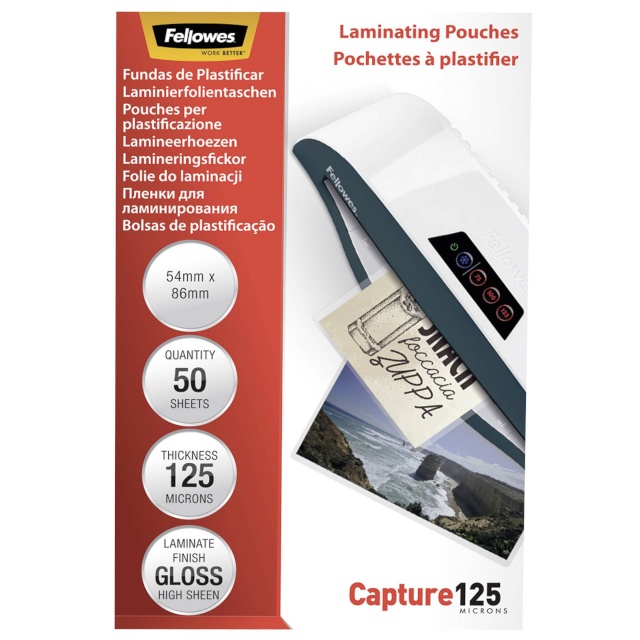 Fellowes lamineerimiskile Glossy 125 Micron 50pcs Card Laminating Pouch - 54x86 mm