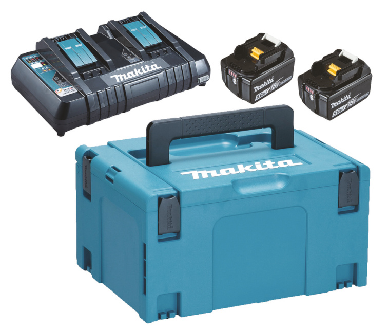 Makita akulaadija Powerpack 18V Kit + 2x aku 18V 5,0 Ah + kiirlaadija DC18RD + kandekohver Makpac