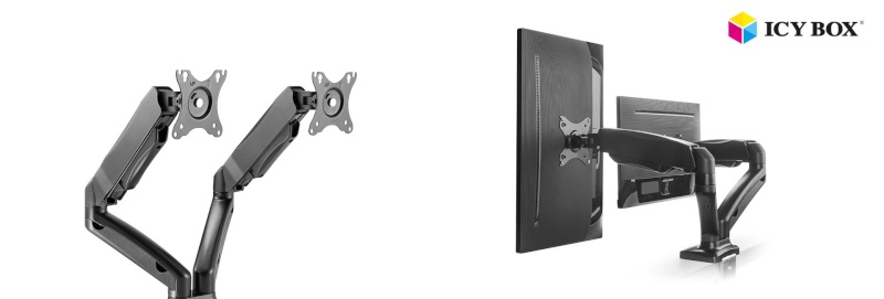 ICY BOX lauakinnitus IB-MS304-T Stand With Desk Mount Base, For 2 Screens up to 27", must