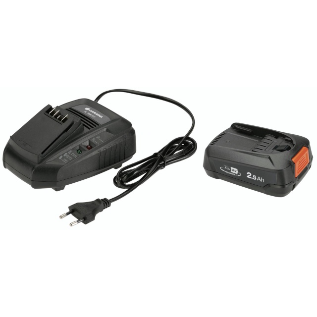 Gardena aku P4A PBA 18V/45 2,5 Ah + AL 1830 CV Starter-Kit, must