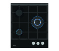 Simfer pliidiplaat Hob H4.305.HGSSP Gas on glass, Number of burners/cooking zones 3, Rotary painted inox knobs, must, 45 cm