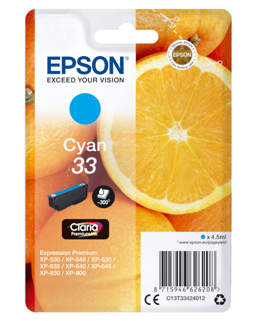 Epson tindikassett Epson 33 ExpressionHome XP tsüaan T3342 4,5ml