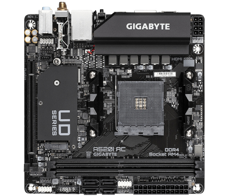 Gigabyte emaplaat A520I AC, AMD, AM4, DDR4, Mini-ITX
