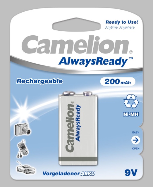 Camelion aku 9V/6HR61, 200mAh, AlwaysReady Rechargeable Batteries Ni-MH, 1tk