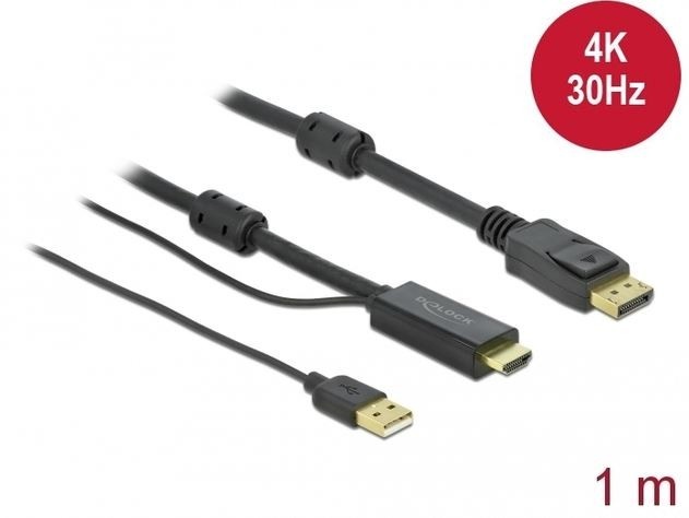 Delock kaabel HDMI(M)-Displayport (M)4K 1 M USB A(M) must