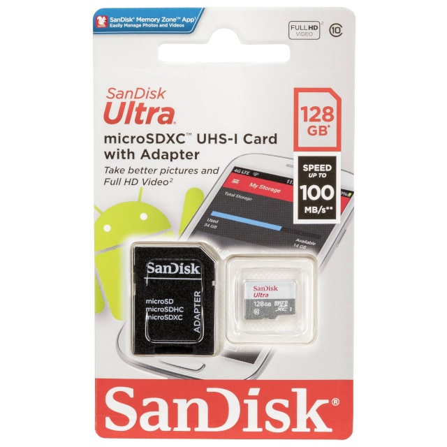 SanDisk mälukaart microSDXC Ultra Lite 128GB 100MB/s Class 10 UHS-I + adapter SDSQUNR-128G-GN3MA