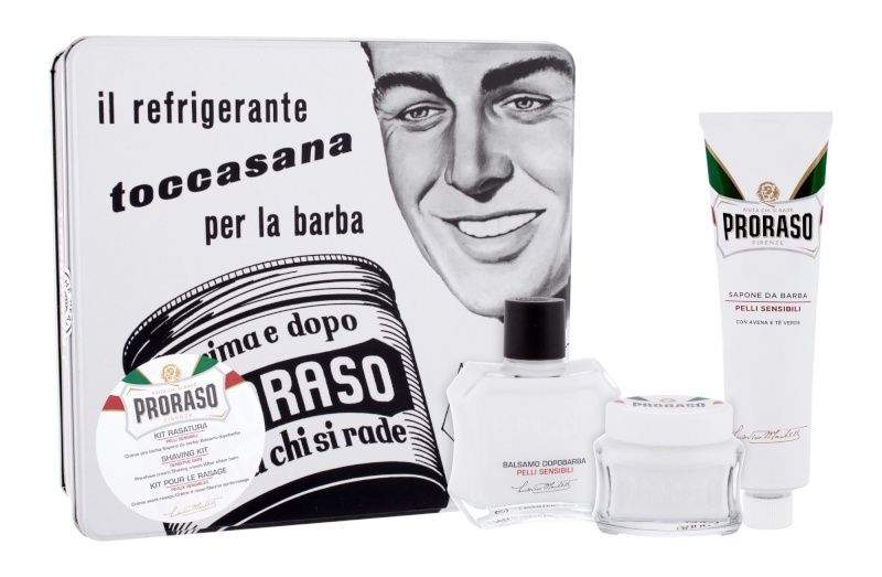 Proraso komplekt White Aftershave Balm White 100ml + Pre-Shave Cream White 100ml + Shaving Cream White 150ml + Tin Can, meestele
