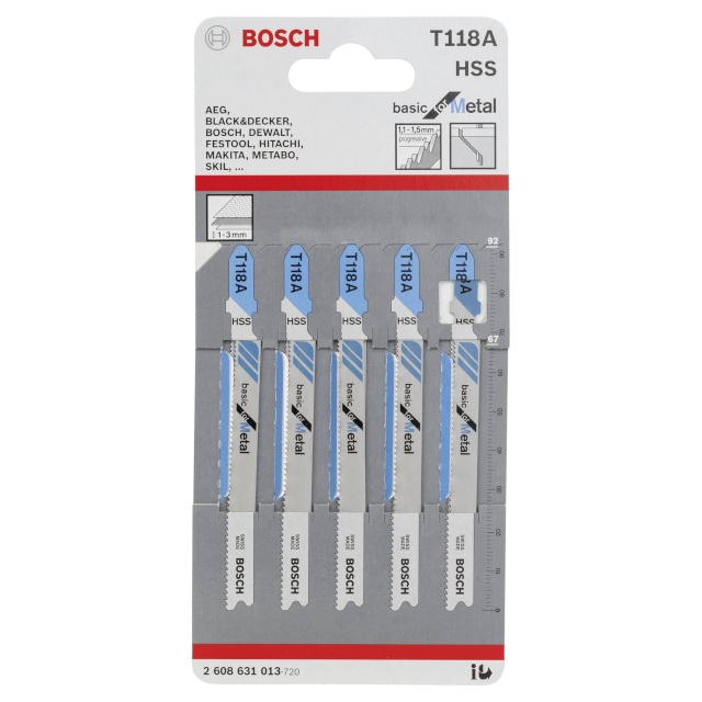 Bosch tikksae terade komplekt 5-osaline Jigsaw Blades Kit T 118 A