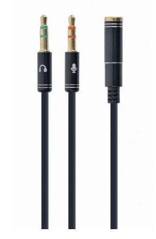 Gembird kaabel adapter 3.5 mm 4-pin socket to 2 x 3.5 mm stereo plug adapter cable, metal, must