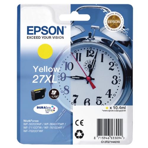 Epson tindikassett WF3620 / WF3640 / WF7110 / WF7210 / WF7610 / WF7620 / WF7710 kollane (10,4 ml, NO27XL, 1100lk)