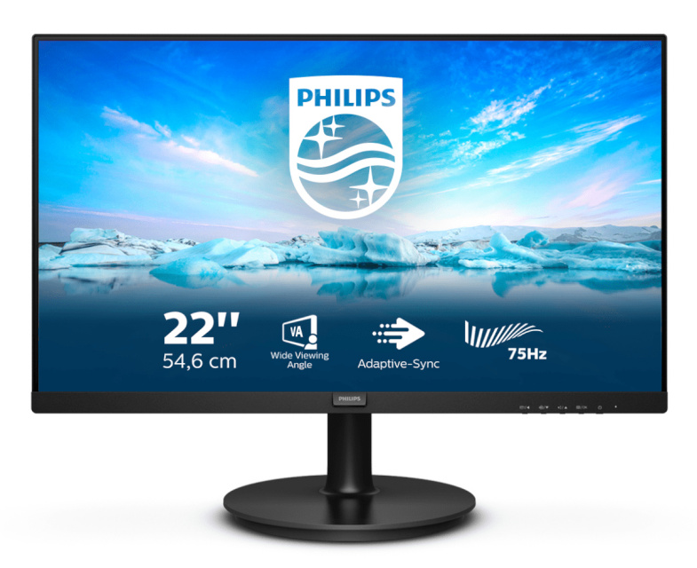 Philips monitor 222V8LA/00 21.5" W-LED/1920x1080/16:9/ 250 cd/m²/4ms/ VGA DP HDMI