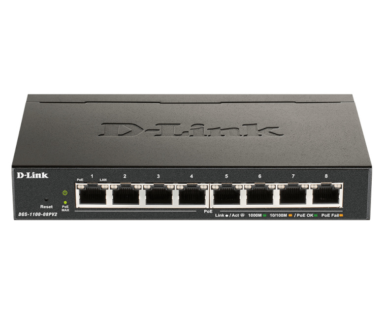 D-Link switch DGS-1100-08PV2 network Managed L2/L3 Gigabit Ethernet (10/100/1000) Power over Ethernet (PoE) must