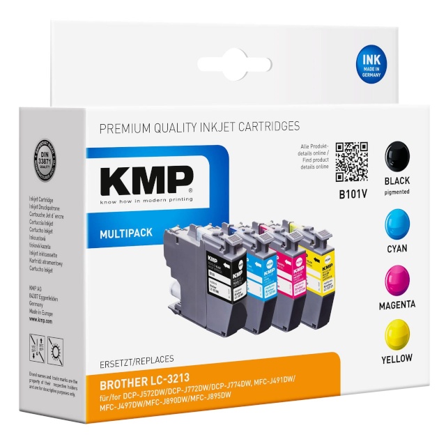 KMP tindikassett Brother LC3213bk,tsüaan,magenta,yel. 4x400 S. B100V remanufactured