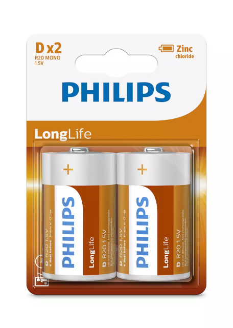 Philips aku LongLife R20 1.5V (2 tk)