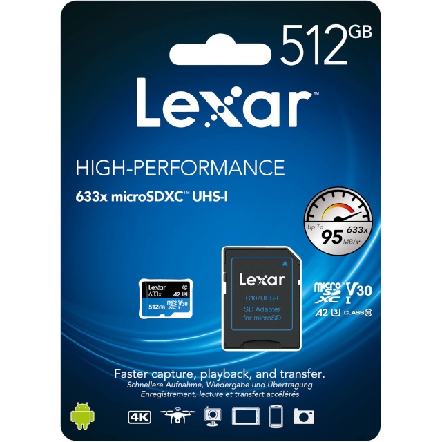 Lexar mälukaart microSDXC Card 512GB UHS-I High-Performance 633x U3 100MB/s