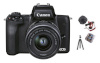 Canon EOS M50 II must + EF-M 15-45 mm IS STM must + 32GB SD + mikrofon + ministatiiv