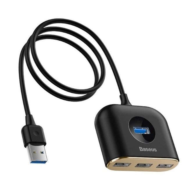 Baseus USB jagaja Square Round USB Adapter, HUB USB 3.0 to 1x USB 3.0 + 3x USB 2.0.1m (Black)