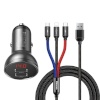 Baseus autolaadija Digital Display Dual USB 4.8A 24W with Three Primary Colors 3-in-1 Cable USB 1.2M Black Suit Grey