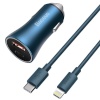 Baseus autolaadija Golden Contactor Pro, USB + USB-C, QC4.0+, PD, SCP, 40W (Blue) + USB-C - Lightning cable 1m (Blue)