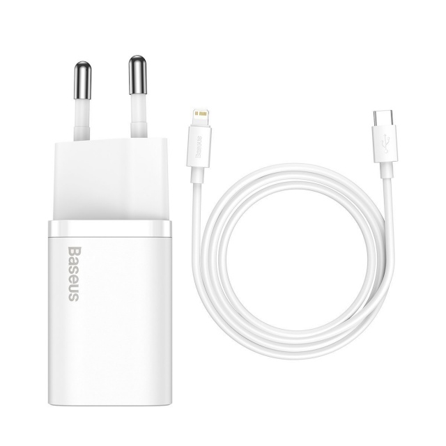 Baseus kiirlaadija Super Si 1C 20W with USB-C Cable for Lightning 1m, valge
