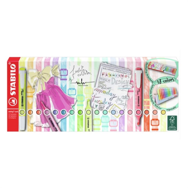 Stabilo tekstimarker, swing cool, 8 neooni + 10 pastelset