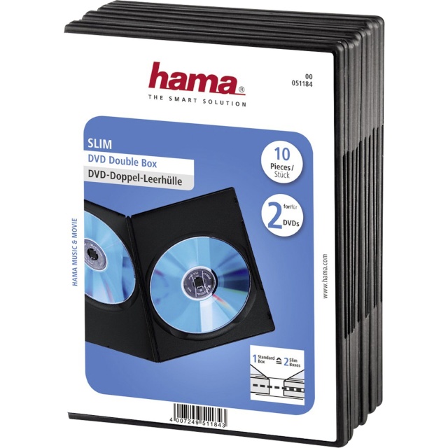 Hama Slim DVD Double Jewel Case pack of 10, must 51184