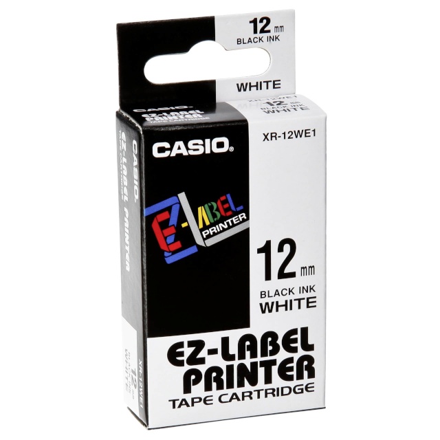 Casio etiketiprinteri etiketid XR-12 WE 12 mm must on valge