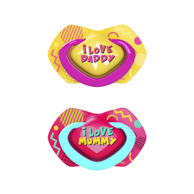 Canpol BABIES silikoonist sümmeetriline lutt NEON LOVE, 6-18k, 2 tk (22/653_pin)