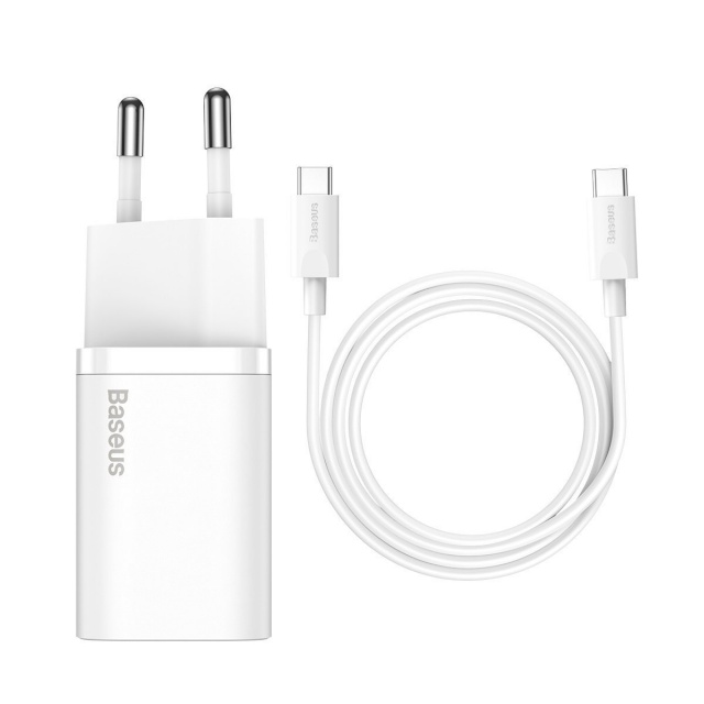 Baseus kiirlaadija Super Si Quick Charger 1C 25W with USB-C Cable for USB-C 1m, valge