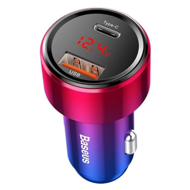 Baseus autolaadija Magic USB + USB-C QC 4.0 PD 45W (Red+Blue)