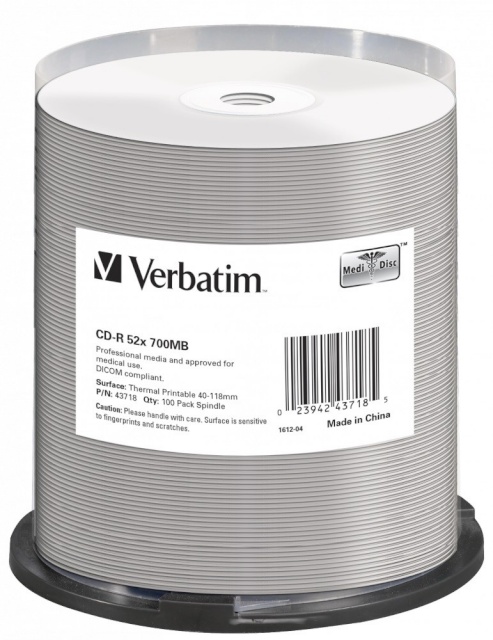 Verbatim toorikud CDR VERBATIM 700MB AZO THERMAL (SPINDLE 100)