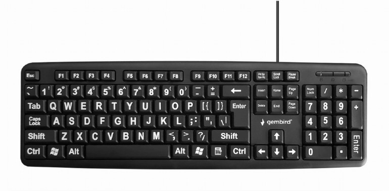 Gembird klaviatuur KB-US-103, Standard Keyboard, USB, Suurendatud tähtedega, must
