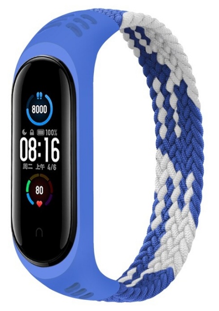 Randmerihm Solo Loop Nylon Braided Band (Mi Band 6/5/4) XS 140-150mm, sinine/valge