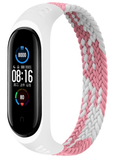 Randmerihm Solo Loop Nylon Braided Band (Mi Band 6/5/4) XS 140-150mm, roosa/valge
