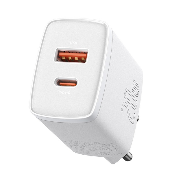 Baseus kiirlaadija Compact Quick Charger USB + USB-C, 20W valge