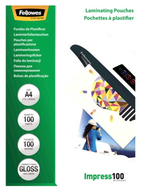 Fellowes lamineerimiskile A4 Glossy 100 Micron Laminating Pouch 100-pakk