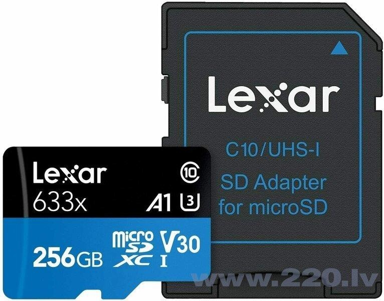 Lexar mälukaart microSDXC High-Performance 633x UHS-I 256GB, Class 10, U3, V30, A1, 100 MB/s