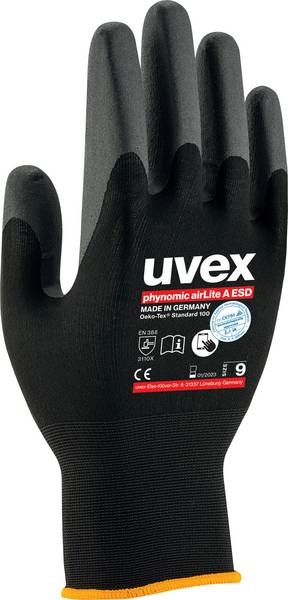 Uvex töökindad phynomic airLite A ESD Assembly Gloves hall/must, suurus 10