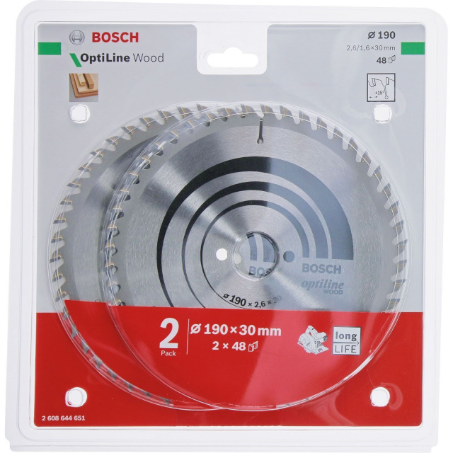 Bosch saeketas 2x Optiline Wood 190x30x2.6/1.6x48T, 2tk