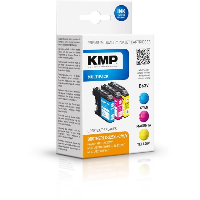 KMP tindikassett B63V Brother LC225XL Multipack, tsüaan, magenta, kollane