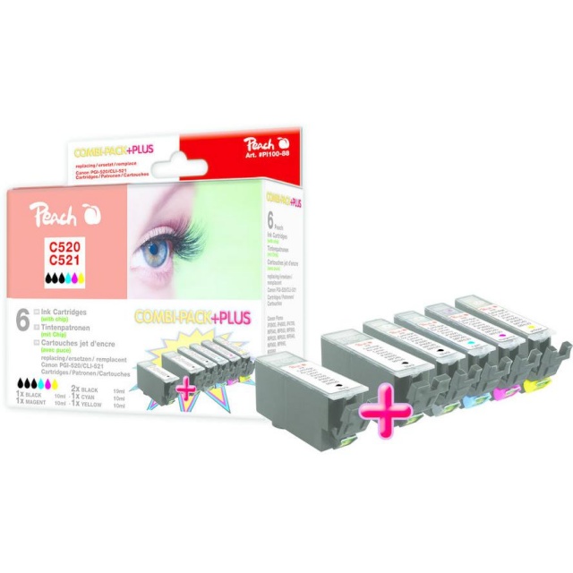 Peach tindikassett C520/521 Multi Pack Plus Canon PGI-520/CLI-521, tsüaan, magenta, kollane, 3x must