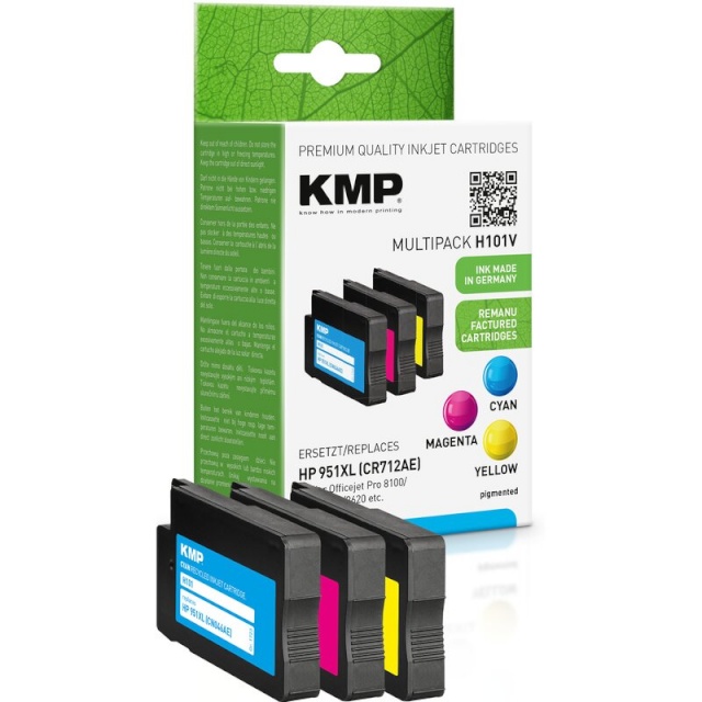 KMP tindikassett H101V HP 951XL Multipack Refilled, tsüaan, magenta, kollane